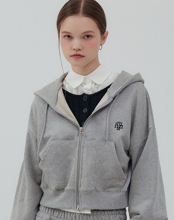 MUAH MUAH Balloon Crop Hood Zip-Up