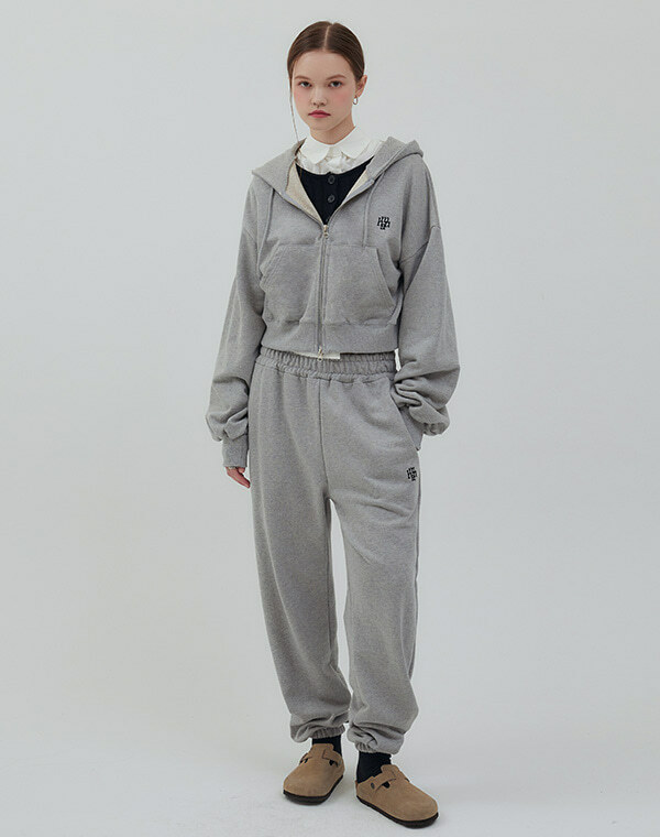 MUAH MUAH Balloon Crop Hood Zip-Up + Jogger Pants SET