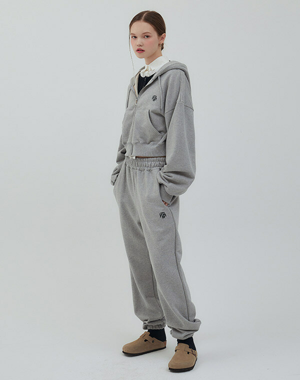 MUAH MUAH Balloon Crop Hood Zip-Up + Jogger Pants SET