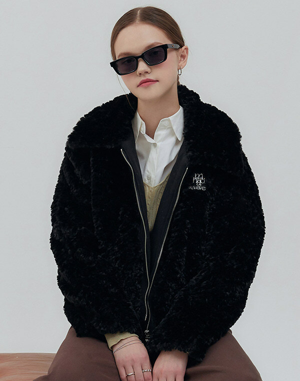 MUAH MUAH Collar Fur Zip-Up Jacket