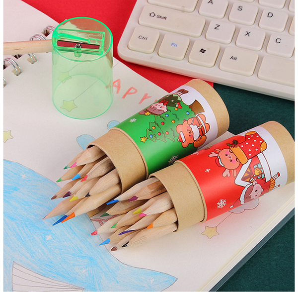 現貨區 聖誕節筒裝12色木顏色 6363