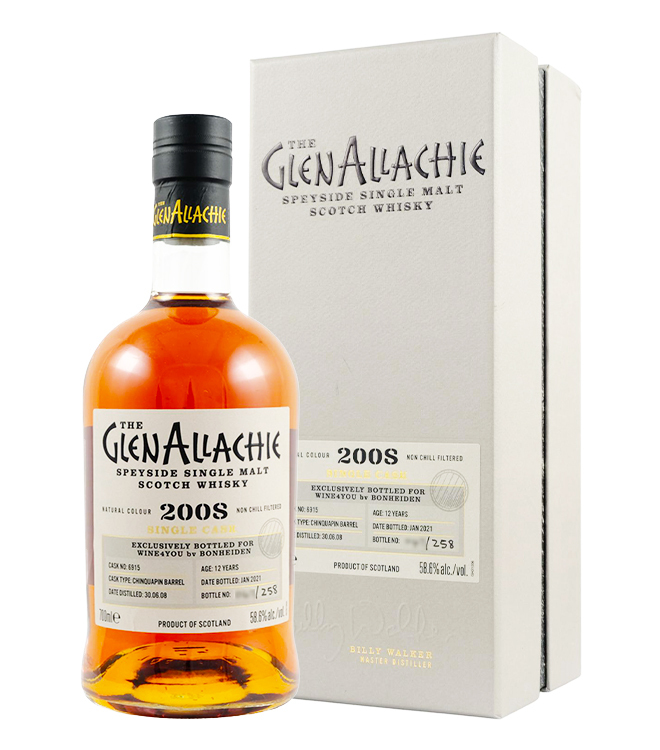 The GlenAllachie 12 Years 2008 Single Cask Speyside Single Malt Whisky 700mL  (Chinquapin barrel Cask 6915)