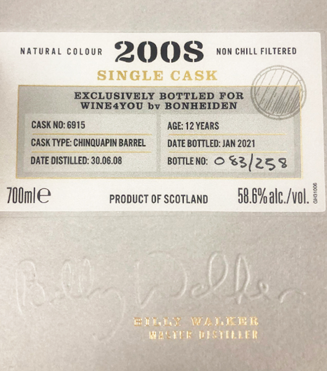 The GlenAllachie 12 Years 2008 Single Cask Speyside Single Malt Whisky 700mL  (Chinquapin barrel Cask 6915)