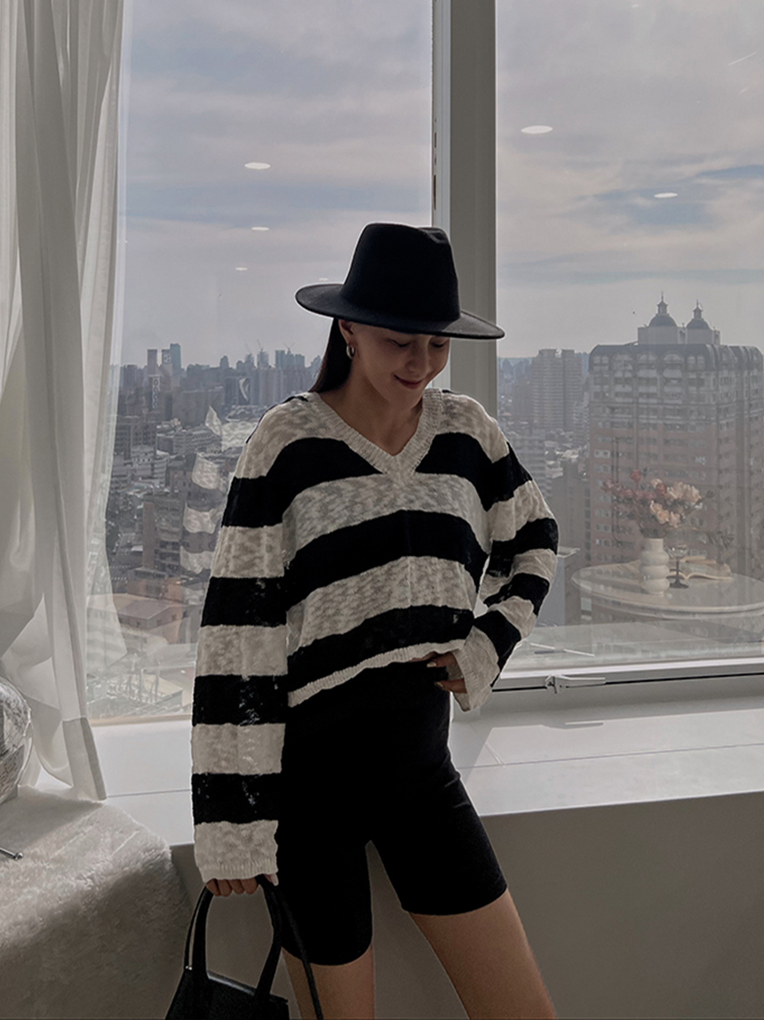 V領橫紋針衣*3色