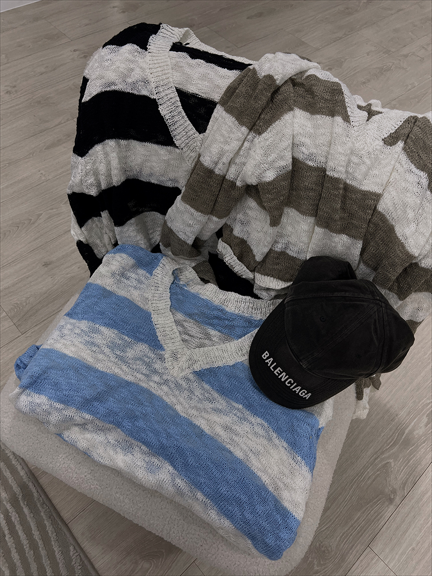 V領橫紋針衣*3色