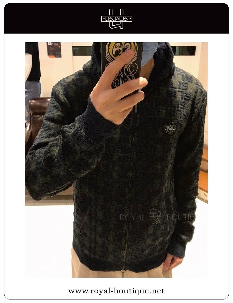 USUALIS 滿版立體英字針織連帽夾克