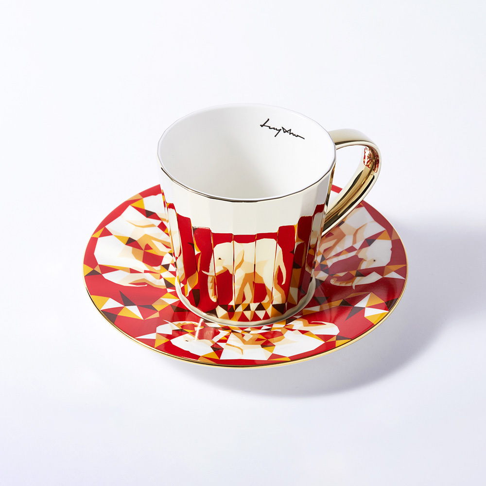 韓國 Luycho｜鏡面倒影動物圖案咖啡杯-非洲象(24稜面)