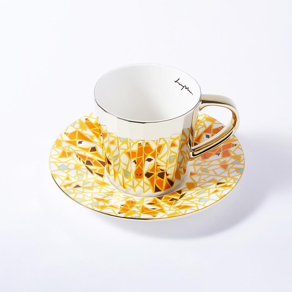 韓國 Luycho｜鏡面倒影動物圖案咖啡杯-長頸鹿(24稜面)