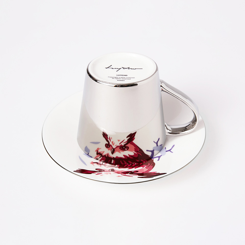 韓國 Luycho｜鏡面倒影動物圖案咖啡杯-貓頭鷹