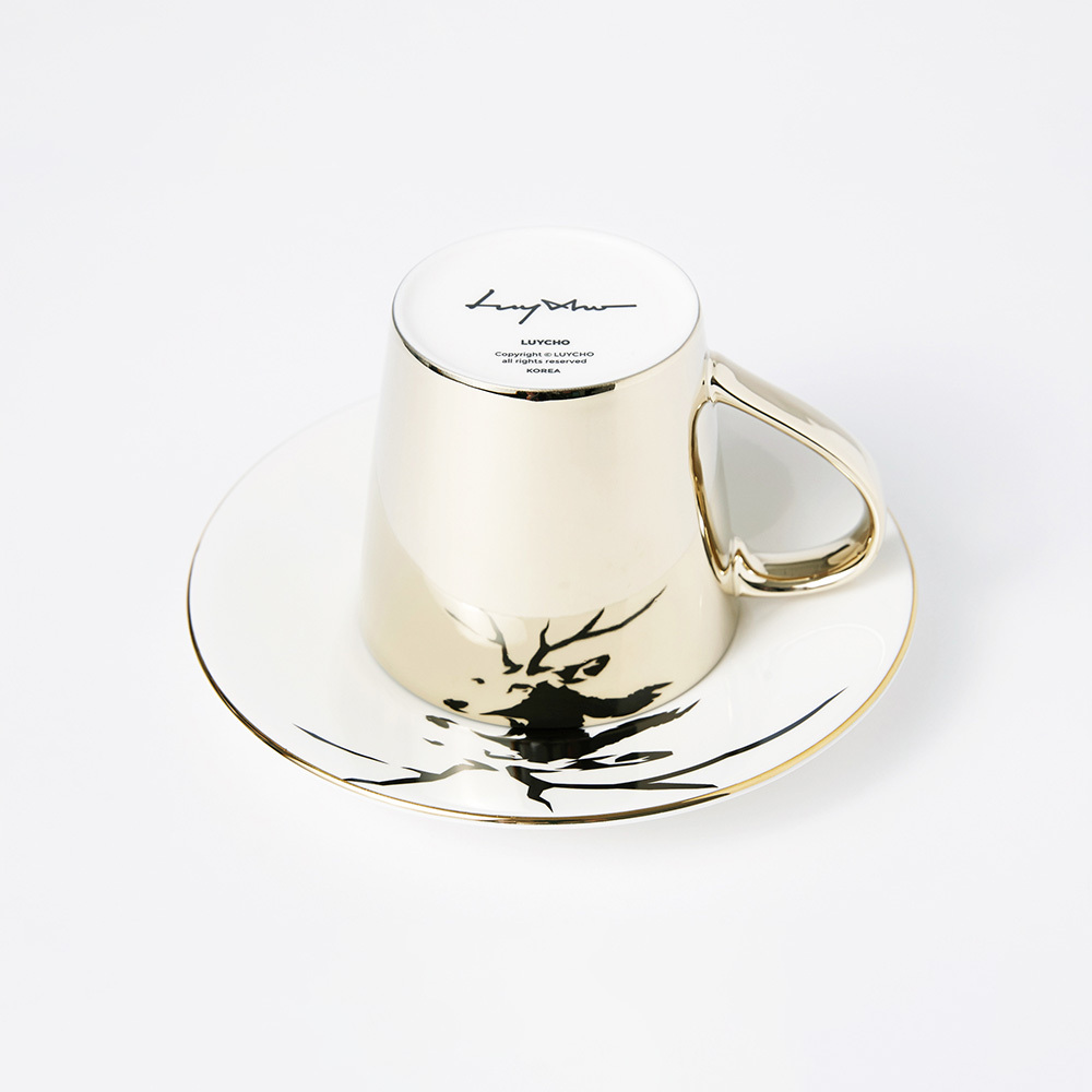 韓國 Luycho｜鏡面倒影動物圖案咖啡杯-麋鹿