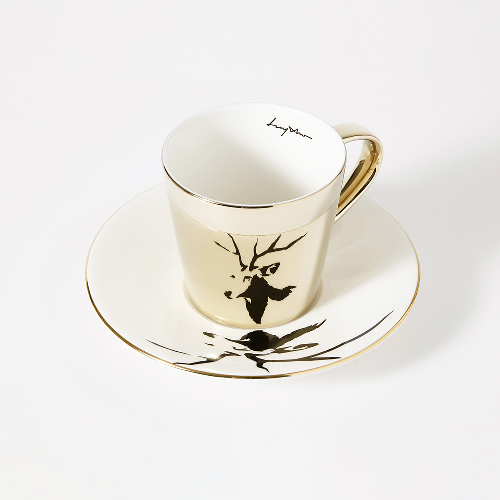 韓國 Luycho｜鏡面倒影動物圖案咖啡杯-麋鹿