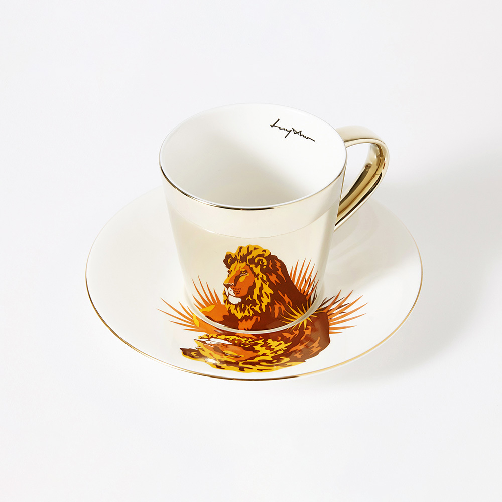 韓國 Luycho｜鏡面倒影動物圖案咖啡杯-獅子