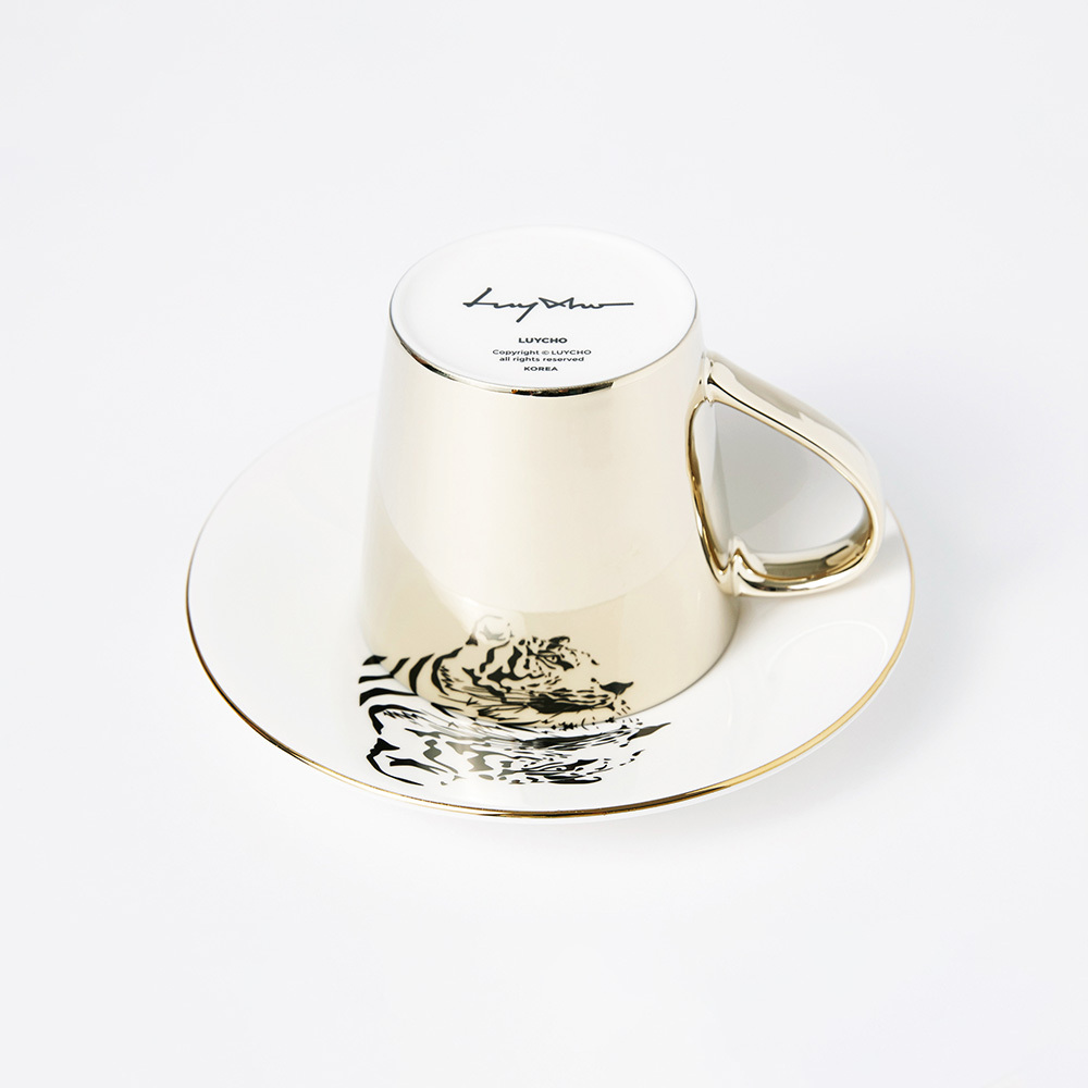 韓國 Luycho｜鏡面倒影動物圖案咖啡杯-老虎(滑面)