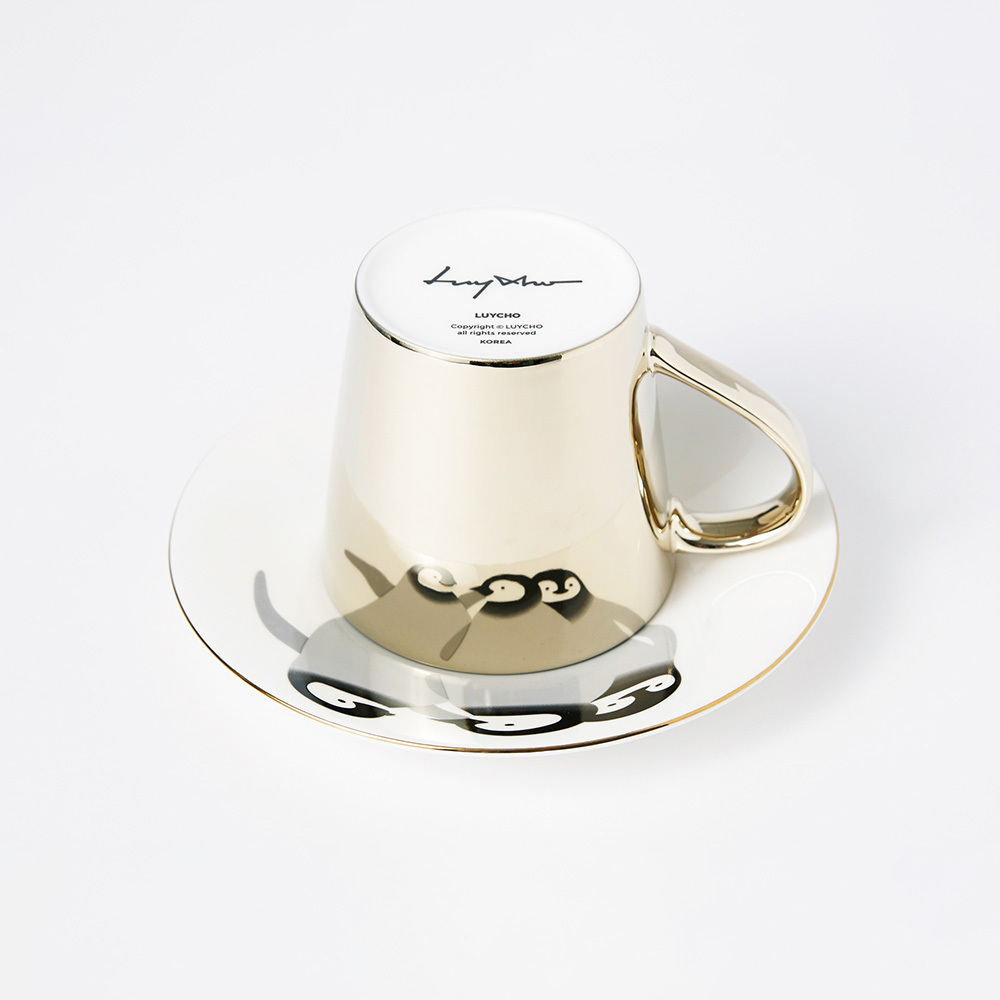 韓國 Luycho｜鏡面倒影動物圖案咖啡杯-企鵝寶寶