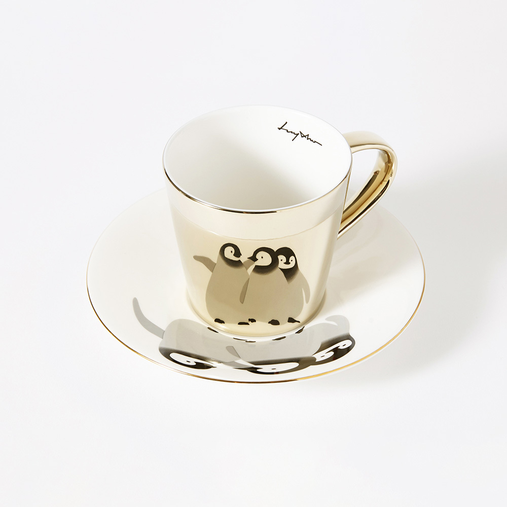 韓國 Luycho｜鏡面倒影動物圖案咖啡杯-企鵝寶寶