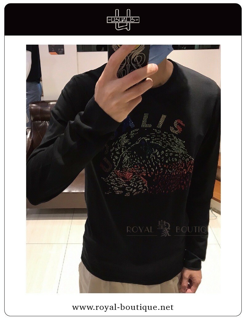 USUALIS 水鑽花豹側影薄長T