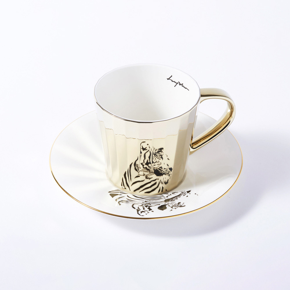 韓國 Luycho｜鏡面倒影動物圖案咖啡杯-老虎(24稜面)