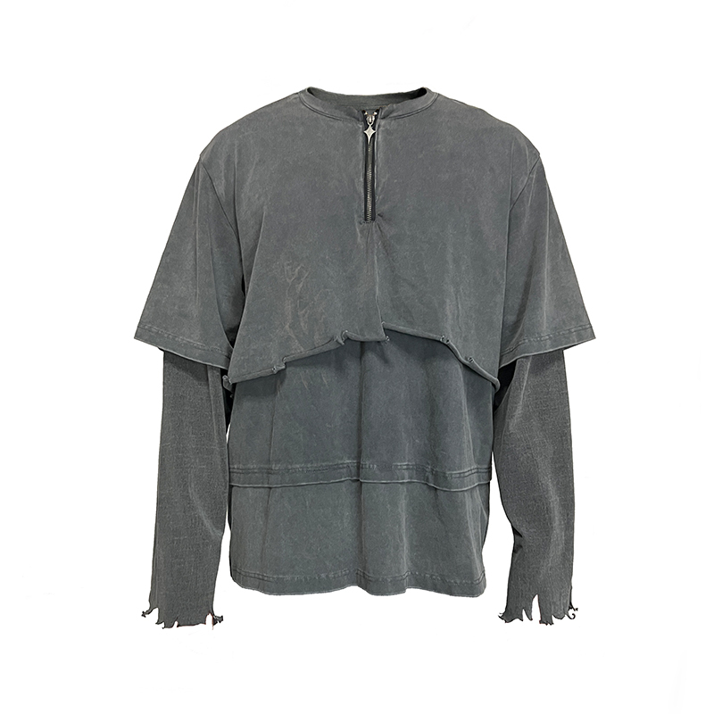 J CAESAR 22FW Mock Three Piece Tee 淺灰色假三件破壞長袖