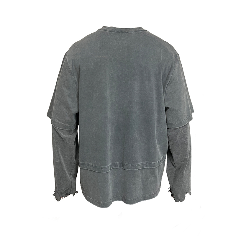 J CAESAR 22FW Mock Three Piece Tee 淺灰色假三件破壞長袖