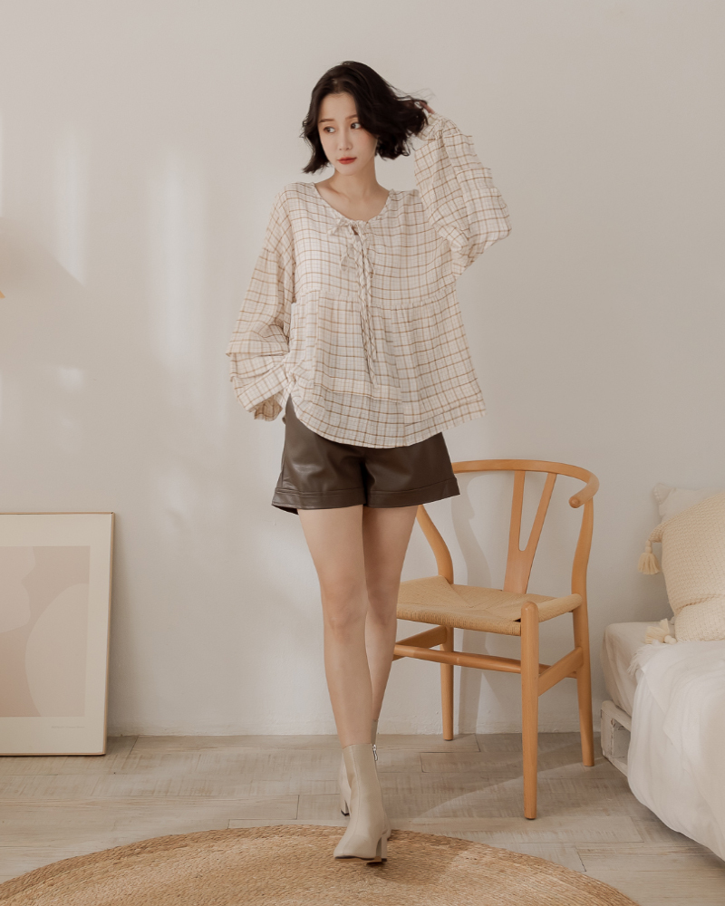 【官網限定】甜美格紋綁帶娃娃上衣