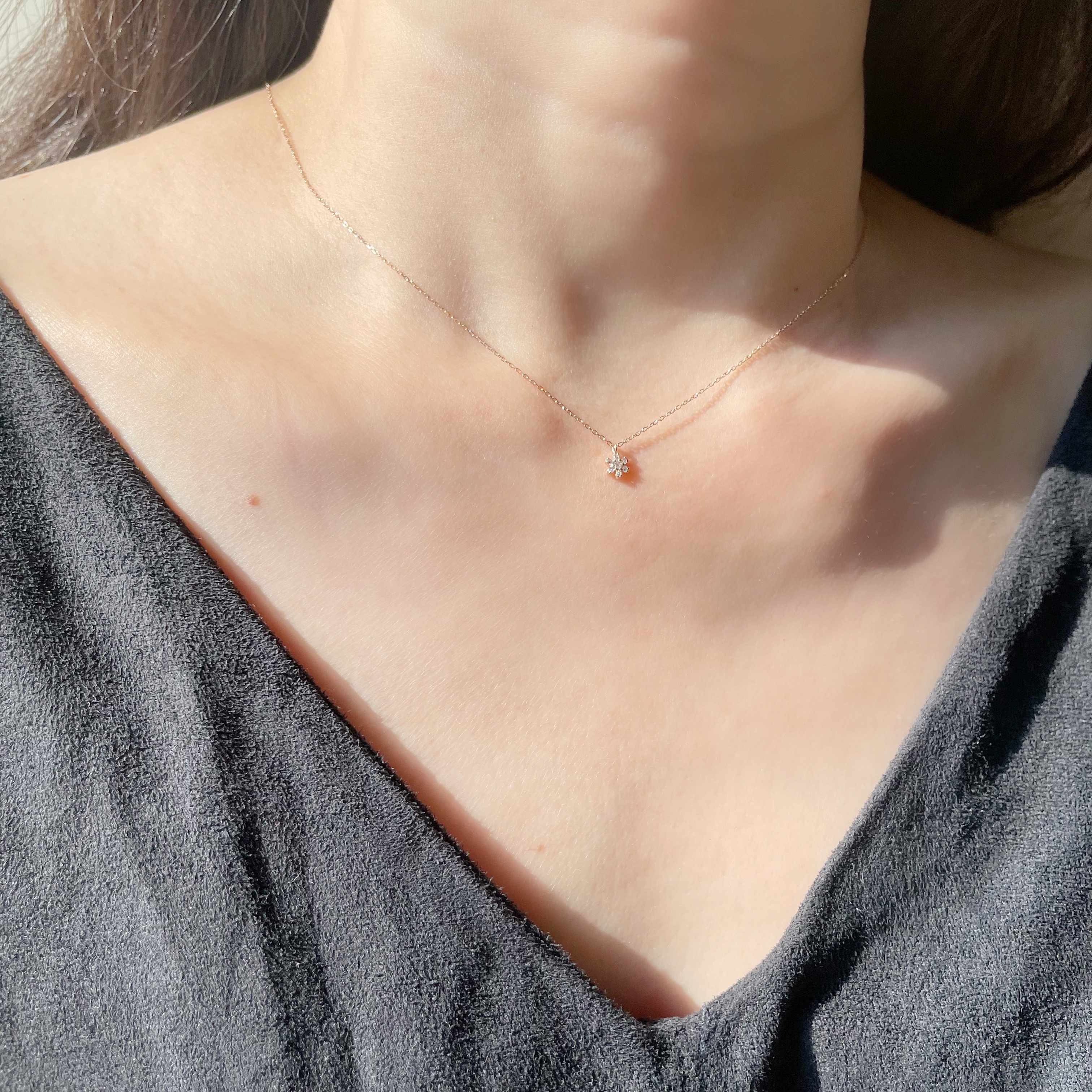 14K tiny flower真鑽項鍊