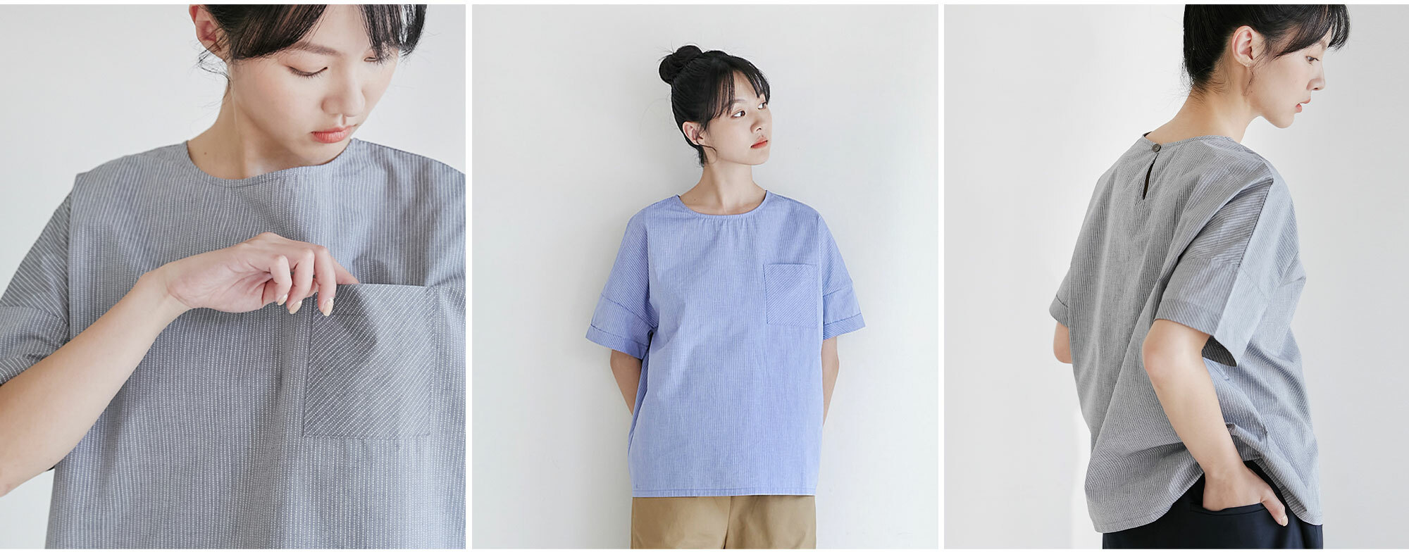 城市漫遊短袖直紋上衣1+1包色優惠