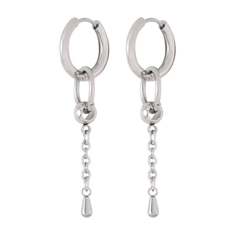 白鋼耳飾，男士耳飾 環環相扣造型；鎖鏈垂墜增添層次感（2855）