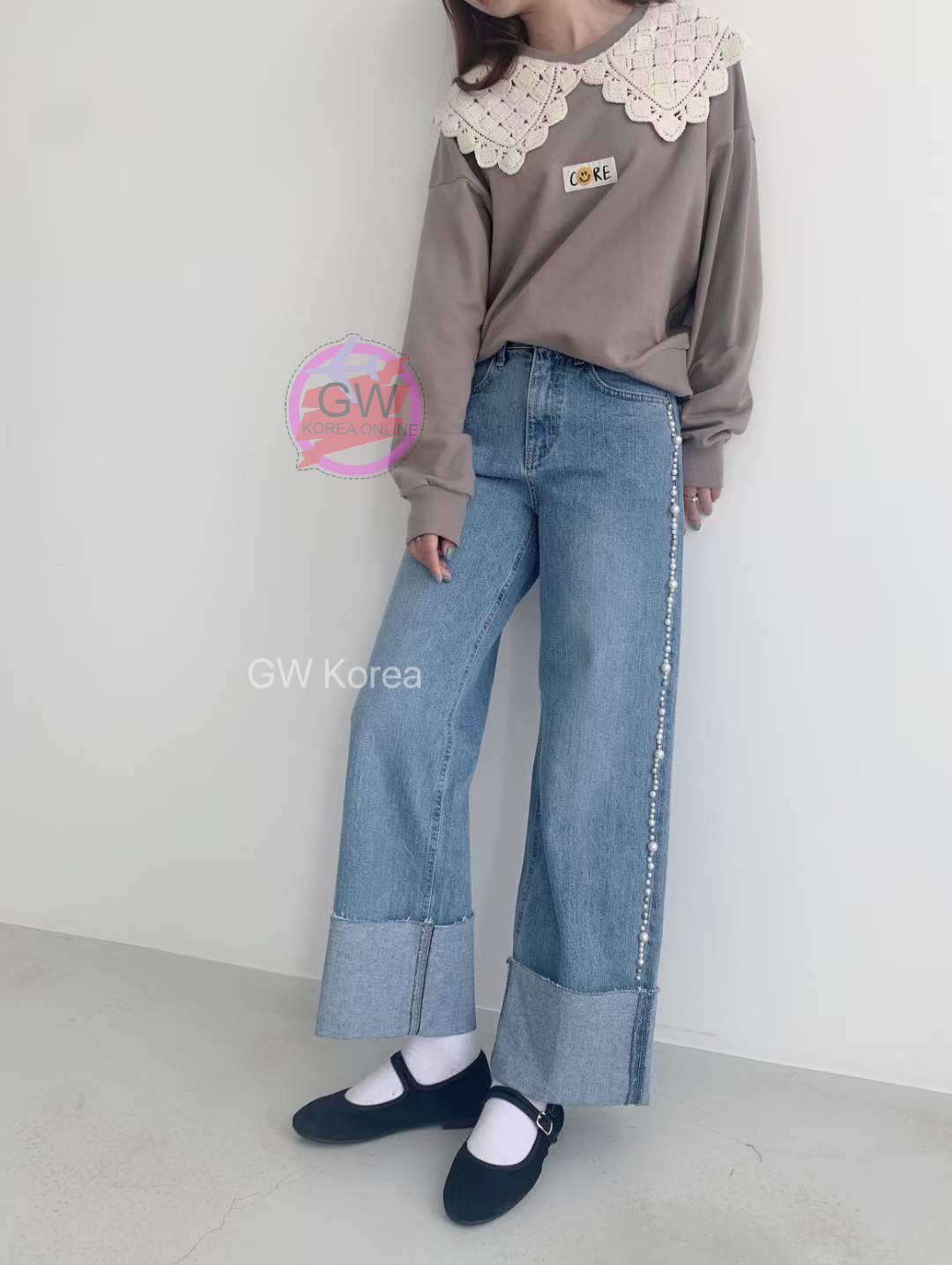 GW9204 珍珠牛仔褲