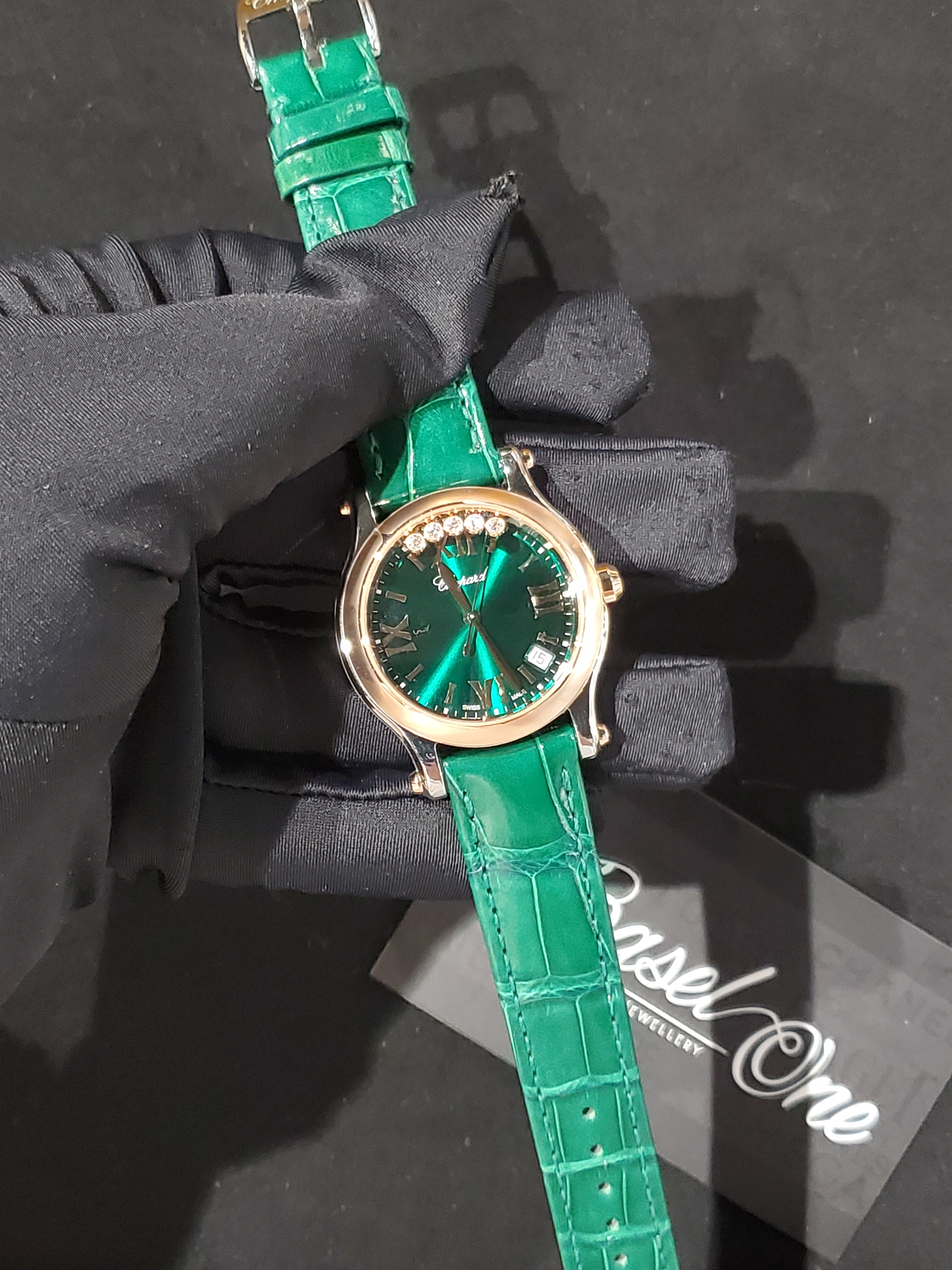 CHOPARD 278582 6005 HAPPY SPORT GREEN DIAL QUARTZ ROSE