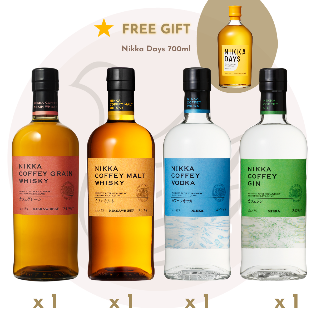 Nikka 威士忌特選套裝: Coffey 蒸餾式代表之選 (🎁隨套裝免費送贈: Nikka Days 700ml)