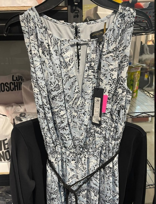 [S] DKNY SLEEVELESS MAXI DRESS WITH ROPE BELT DETAIL,BLUE MULTI, D1CBVS6C-B7U (SD196)