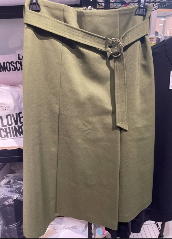 [S] DKNY SIDE PLEATED SKIRT WITH SELF BELT,GREEN, D1DN0R0W-CYP (SD204)