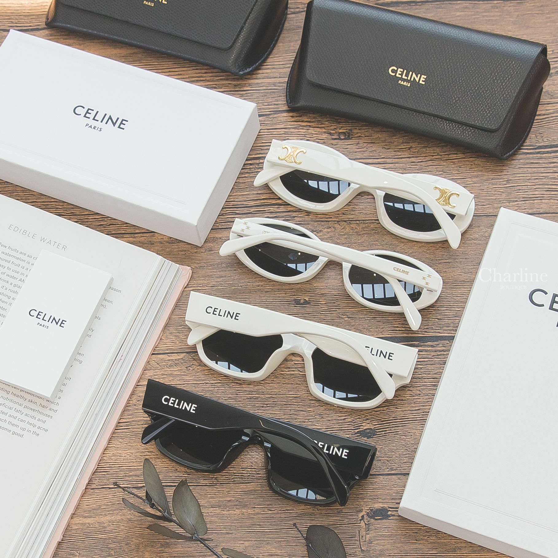 Celine 白色黑字貓眼形狀太陽眼鏡,Celine 黑色白字貓眼形狀太陽眼鏡,Celine 白色橢圓框側邊金色凱旋門字母太陽眼鏡,Celine 白色橢圓框側邊金色凱旋門太陽眼鏡-Charline Boutique 精品代購