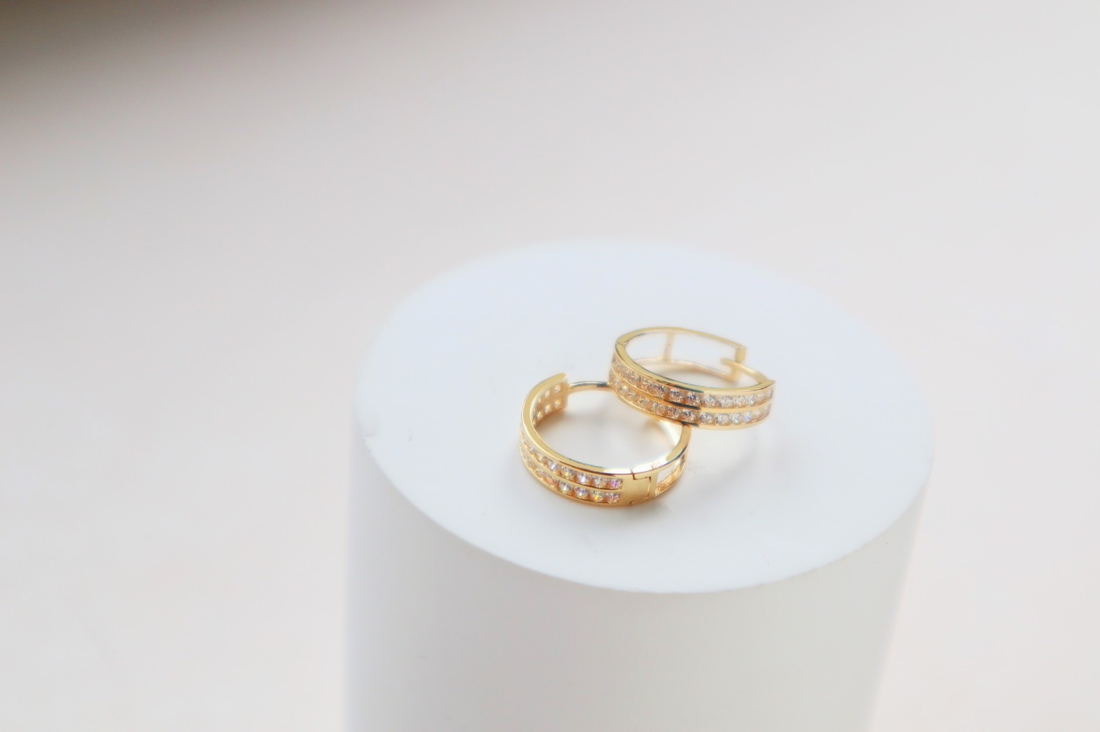 10K/雙排鑽圈式耳環