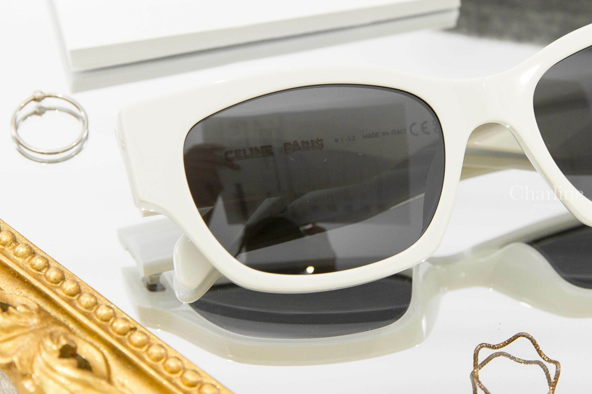 Celine Celine Monochroms 01 Sunglasses In Acetate 白色黑字貓眼形狀太陽眼鏡