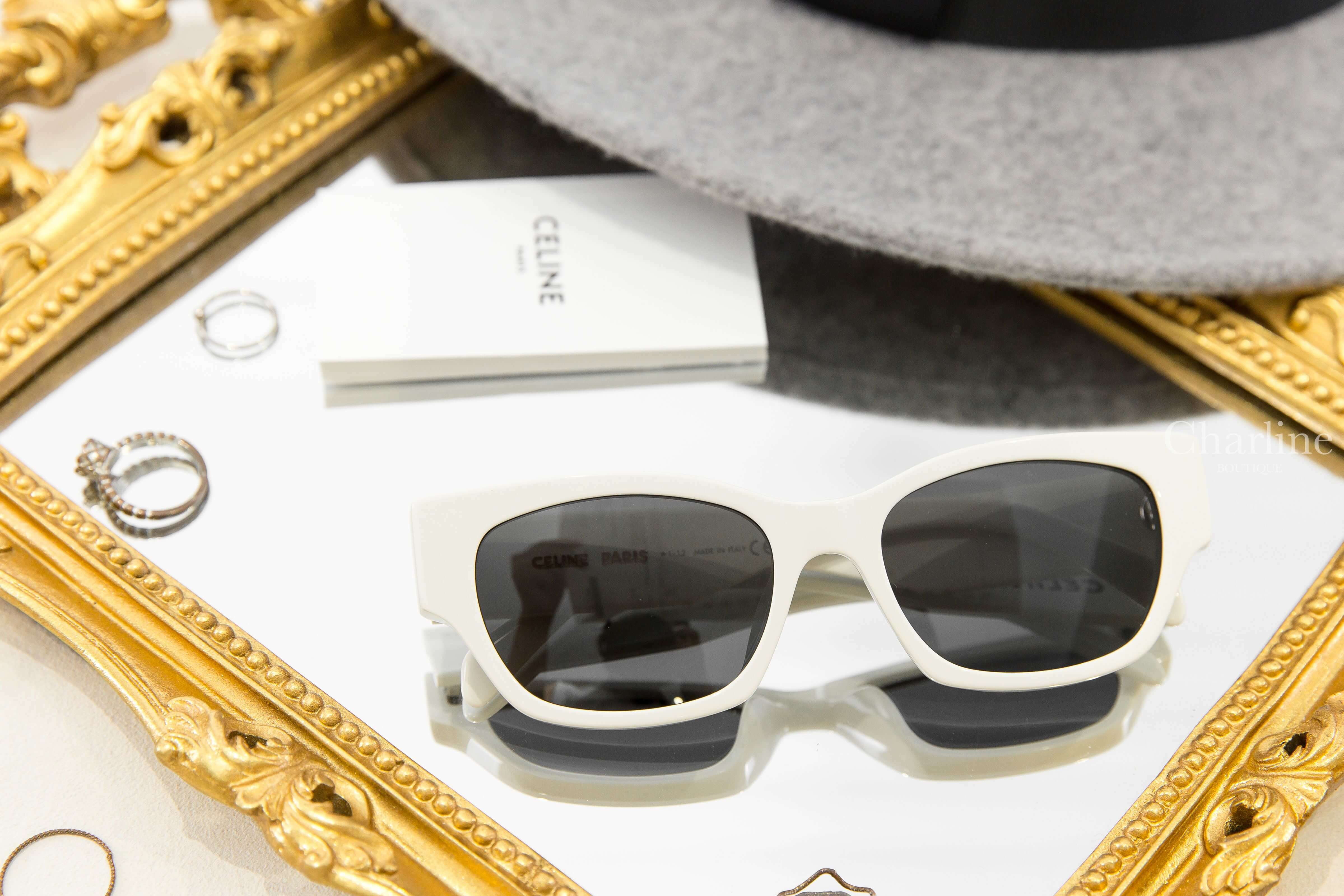 Celine Celine Monochroms 01 Sunglasses In Acetate 白色黑字貓眼形狀太陽眼鏡