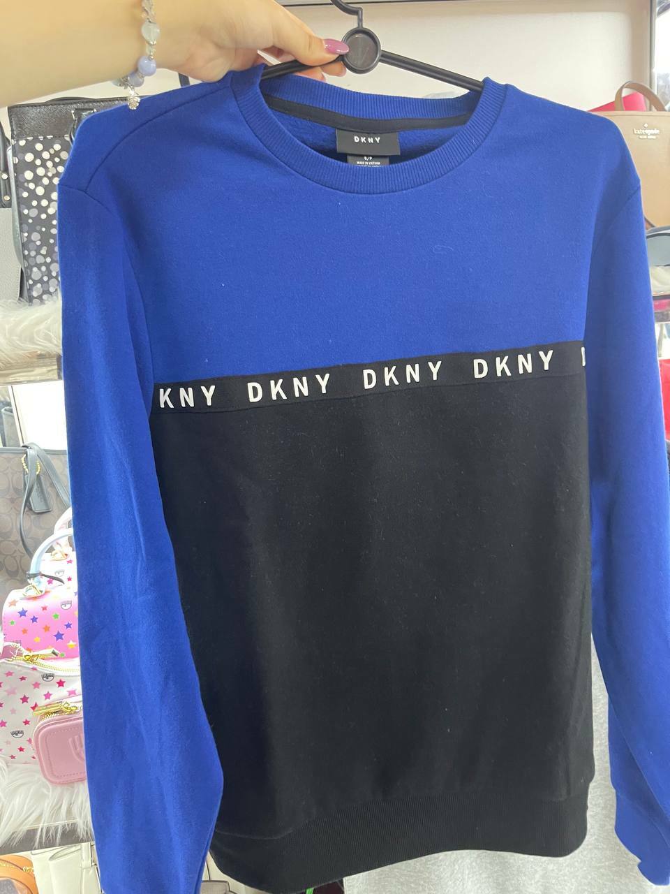 [S] DKNY LOGO FLEECE CREW,COBALT/BLACK, M3170215-C4T (SD206)