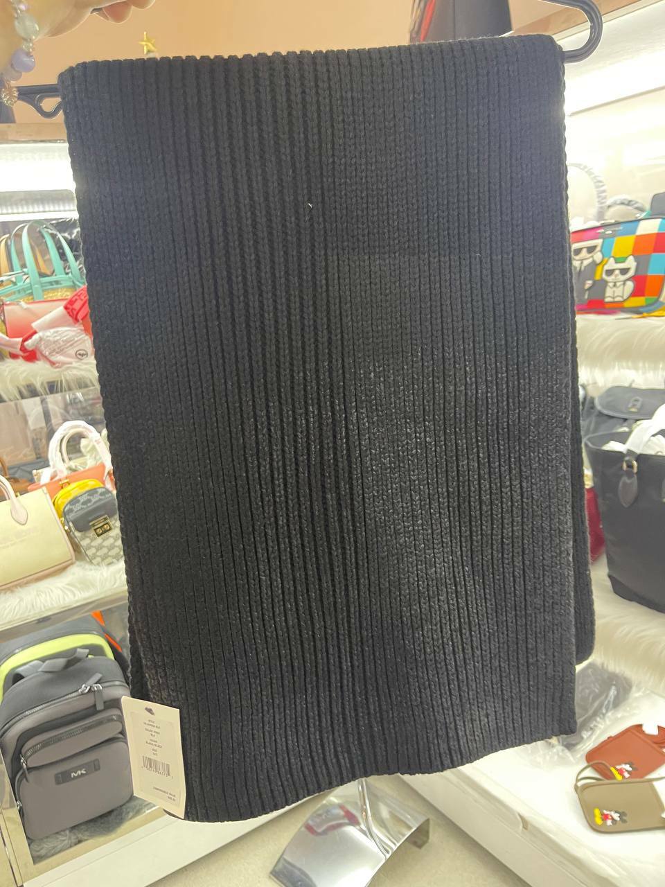 [S] DKNY METALLIC RIB KNIT OBLONG SCARF, BLACK , T4140053-BLK [FINAL SALE] (SD81)