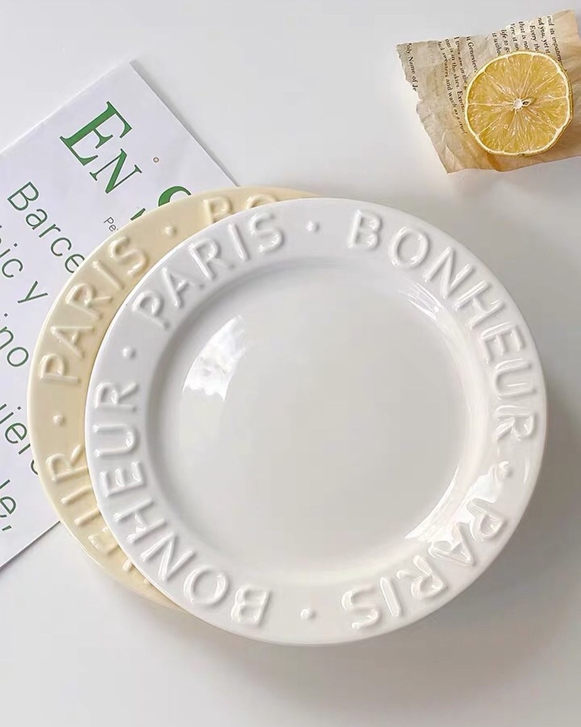 《1002》法式bonheur 浮雕字母蛋糕甜點盤