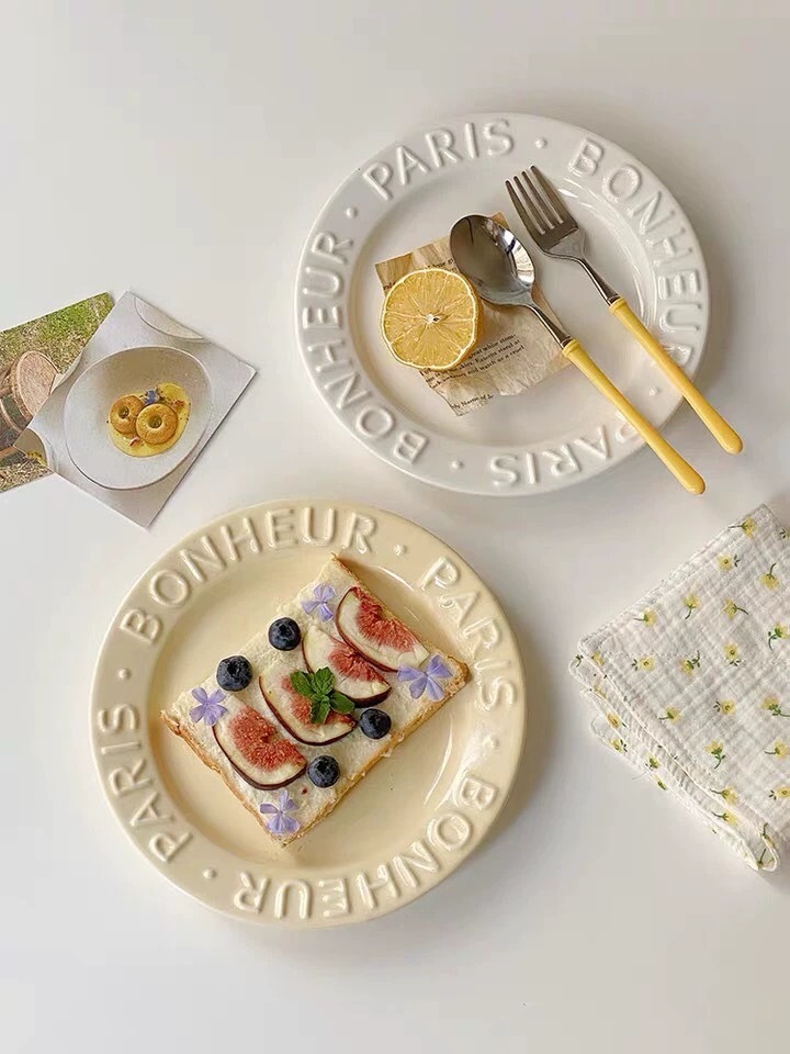 《1002》法式bonheur 浮雕字母蛋糕甜點盤