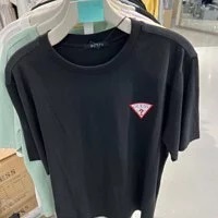 [S] GUESS UNISEX TRIANGLE SEMI-OVERFIT SHORT SLEEVE T-SHIRT,BLACK, NM2K9360-BLK (SGU146)