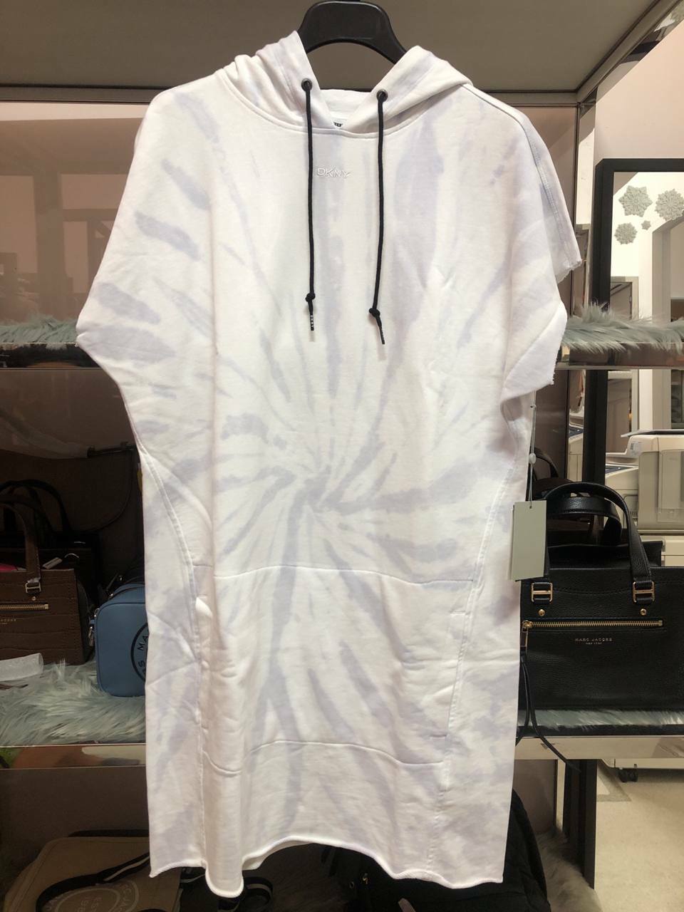 [S] DKNY T-SHIRT DRESS WITH HOODIE, TIE DYE BLU, DP1D4244-PBU (SD210)