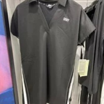 [S] DKNY TAPED SHORT SLEEVE V-NECK DRESS, BLACK, DP2D4570-BLK (SD211)