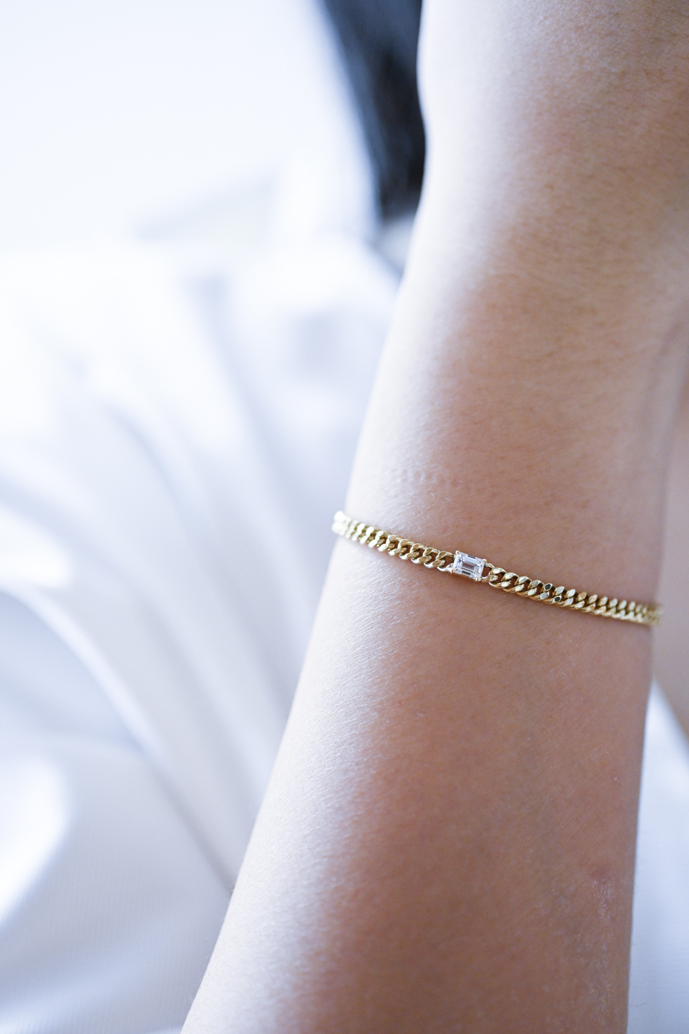 18K Emerald Cut 0.30ct Cuba Chain