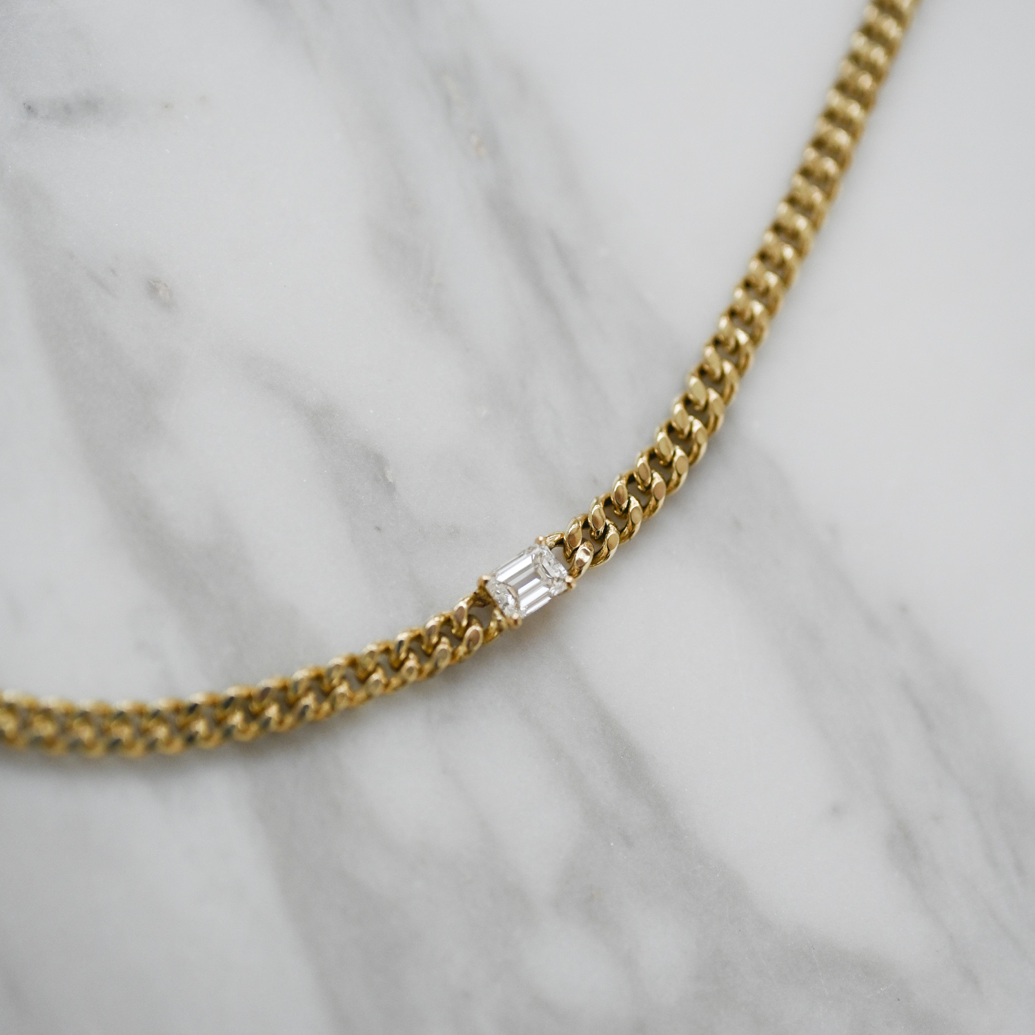 18K Emerald Cut 0.30ct Cuba Chain