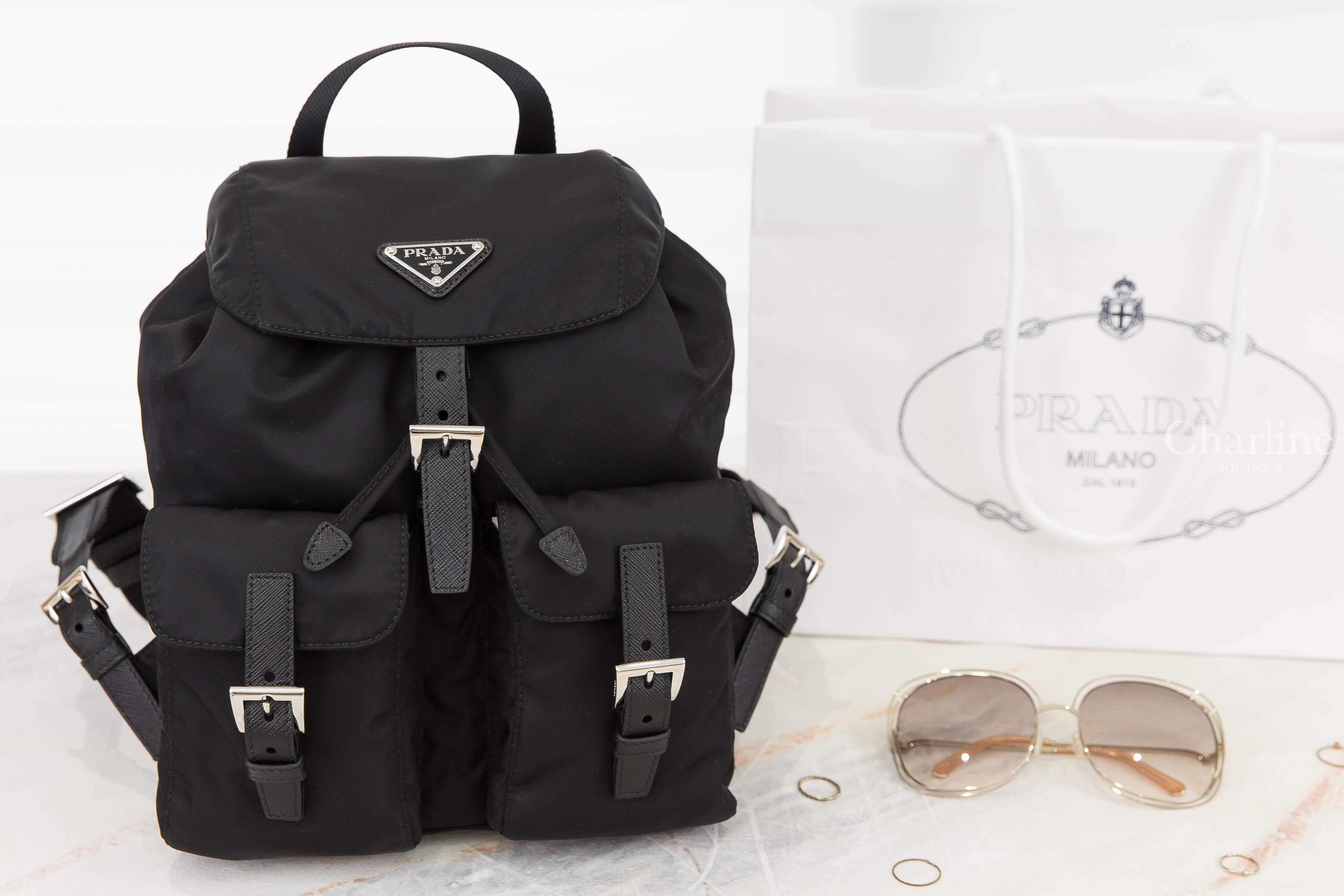 Prada Small Re-nylon Backpack 黑色小型三角銀字布面尼龍後背包