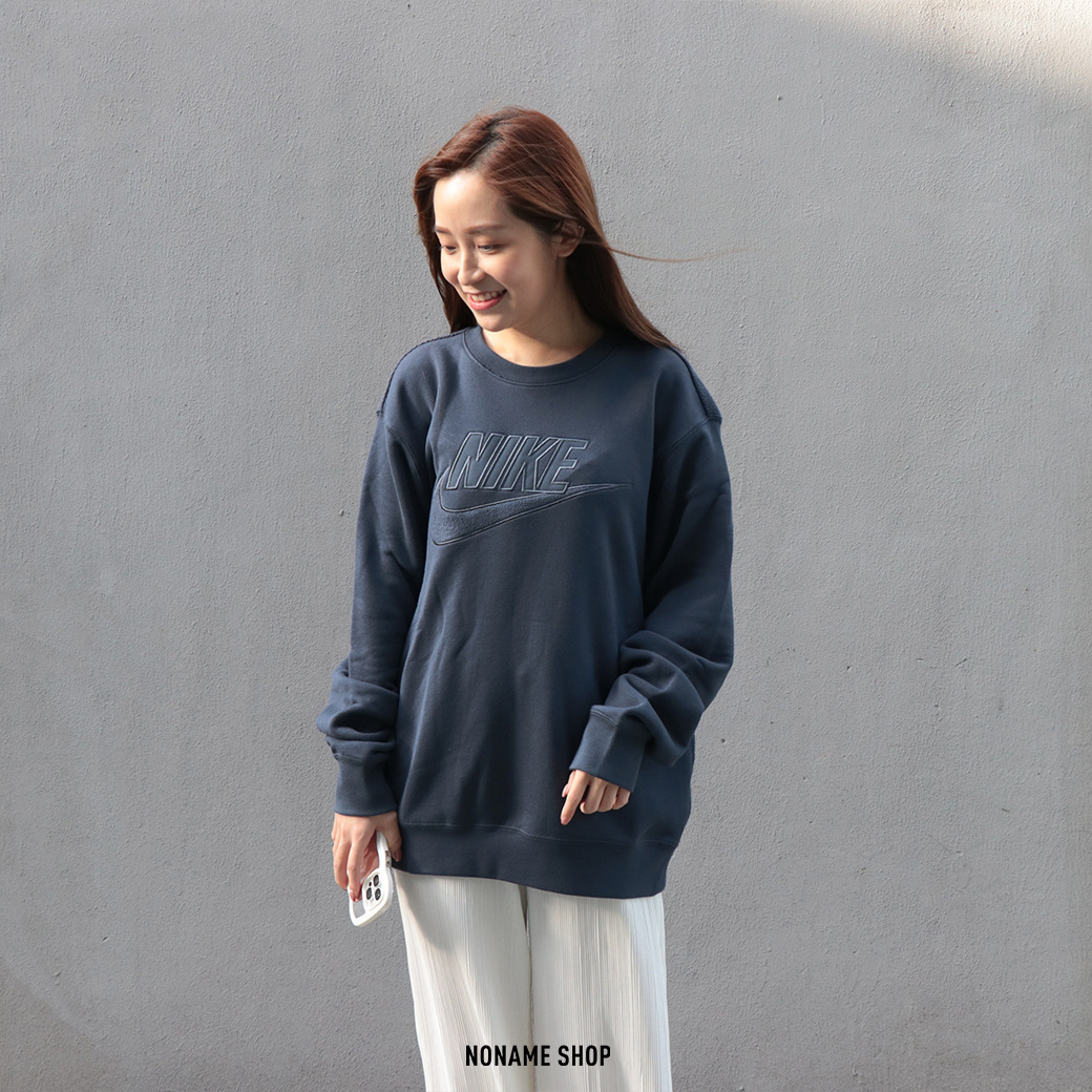 NIKE Crew 異材質 拼接 大學T 深藍 (男款)