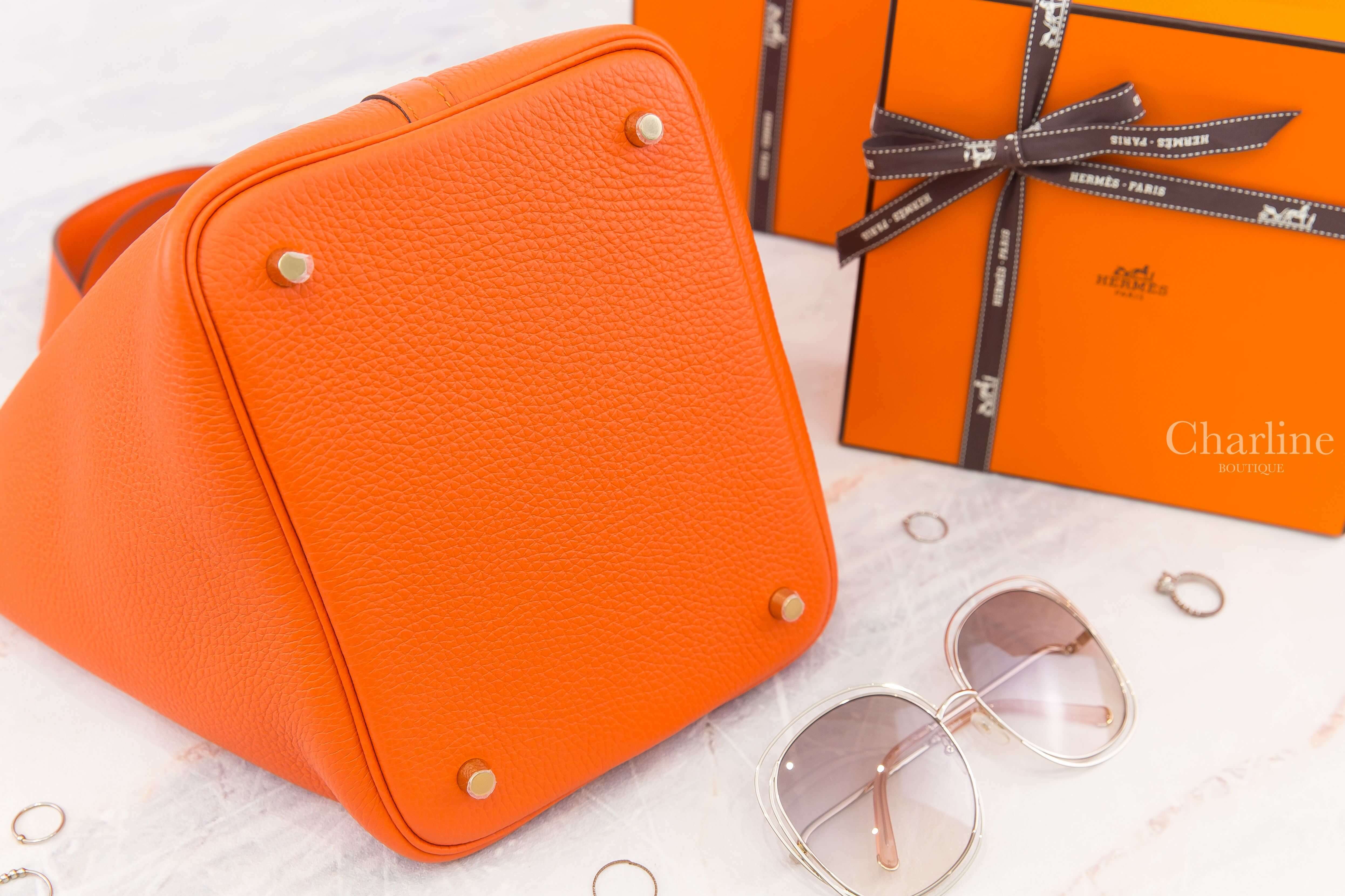Hermès Picotin Lock 22cm 9J Feu Taurillon Clemence Z刻火焰橘金釦中型提把水桶包-Charline Boutique 精品代購