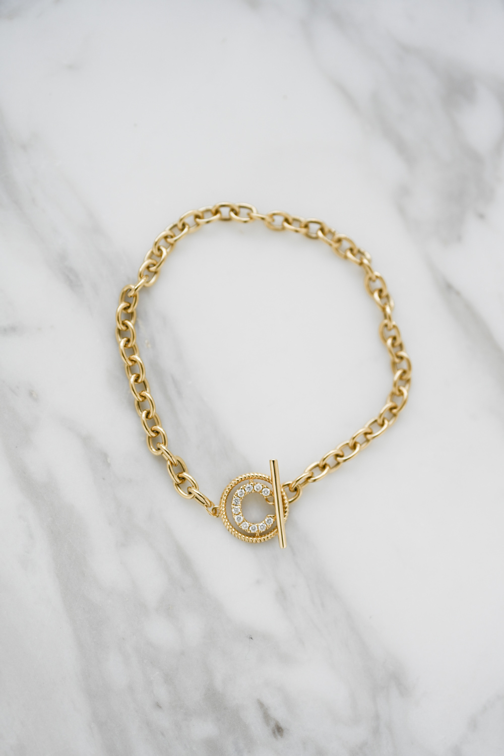 18K Your Initial Link Chain Diamond Bracelet