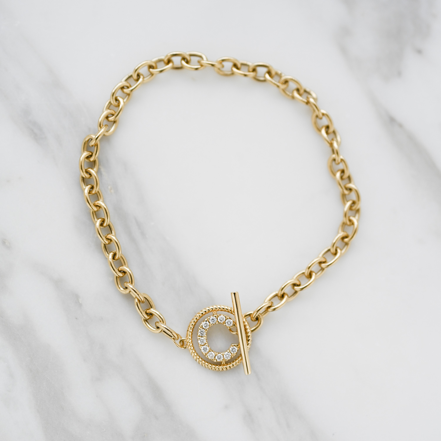 18K Your Initial Link Chain Diamond Bracelet